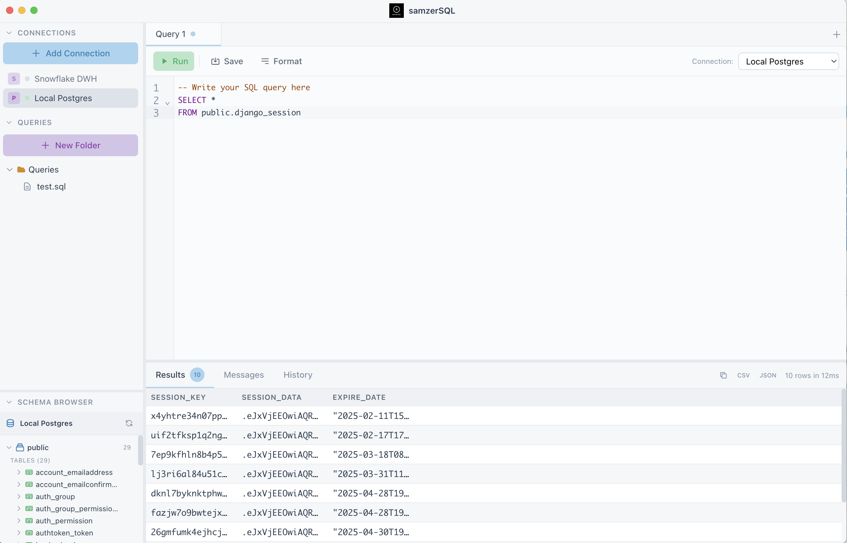 samzerSQL Application Screenshot